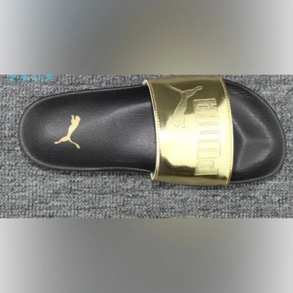 Puma Womens Leadcat‎ Iri Mirror Jr Slide Sandals Black/Gold 367220-01